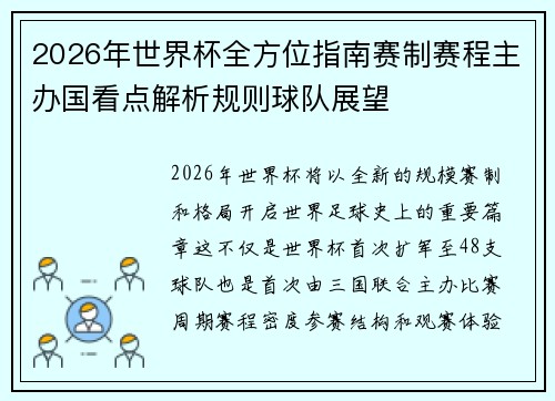 2026年世界杯全方位指南赛制赛程主办国看点解析规则球队展望